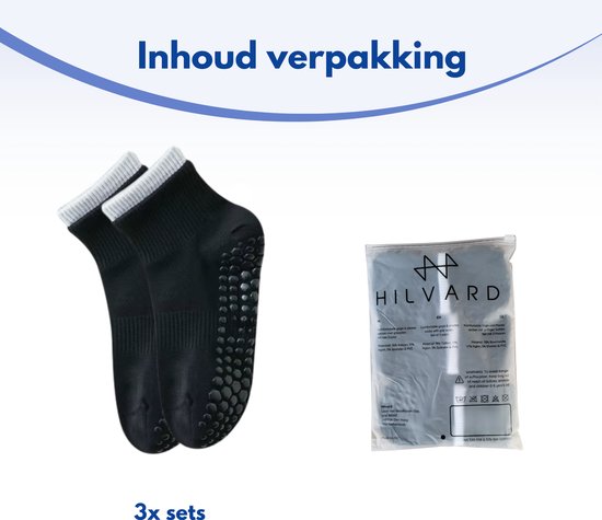Hilvard Pilates socks - Chaussettes de yoga - Chaussettes de cheville - 3 paires - Noir et blanc - Chaussettes antidérapantes - Taille unique