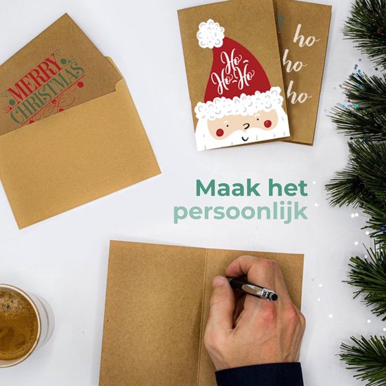 Giftmas Christmas Collection - Set de cartes de vœux et de cartes de Noël - 36 cartes de vœux avec 12 motifs - Enveloppes et autocollants inclus - Papier kraft avec impression en noir pour les fêtes - 20×15 cm