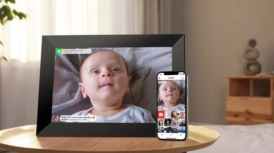 Cadre photo numérique Denver 10,1 pouces - FULL HD - Frameo App - Cadre photo - WiFi - 16GB - IPS Touchscreen - PFF1064W