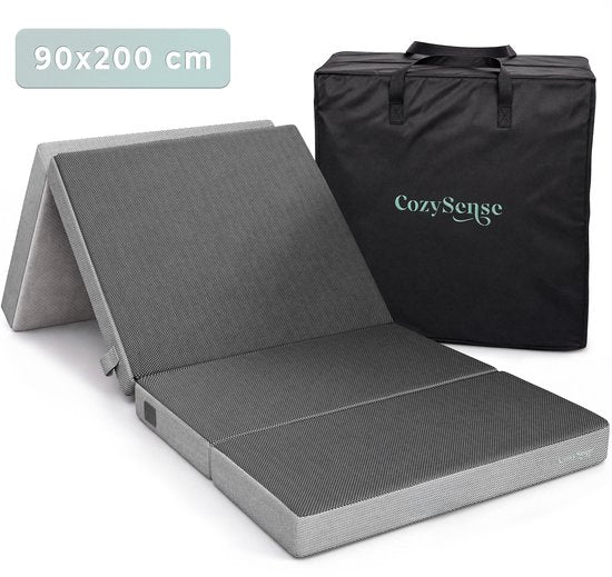 Matelas pliable CozySense® 90 x 200 cm – Matelas d'appoint – Matelas pliable – Respirant – Housse amovible et sac de transport – Épaisseur : 10 cm – Ferme-moelleux
