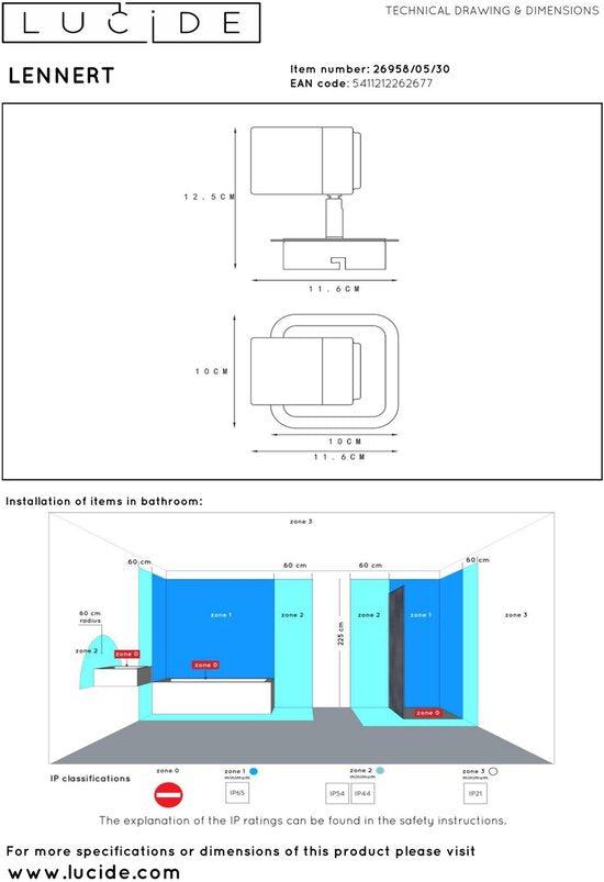 Lucide LENNERT - Spot de plafond (lampe de plafond) pour salle de bains - LED à intensité variable - GU10 - 1x5 W 3000 K - IP44 - Noir