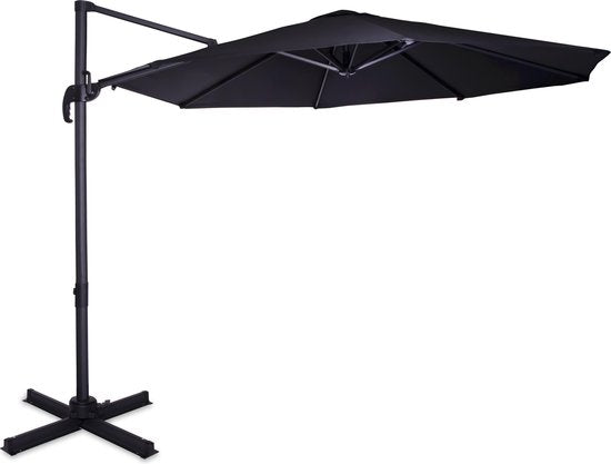 VONROC Premium Floating Parasol Bardolino Ø300cm - Base transversale et housse de protection incluses - Parasol rond - Orientable à 360° - Inclinable - Toile résistante aux UV - Noir
