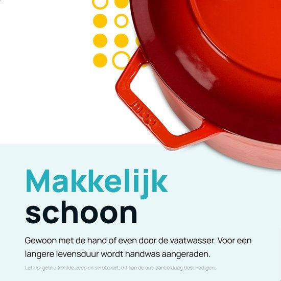 MOA Casserole en fonte - Capacité 5,7 litres - 26CM - Ronde - Toutes sources de chaleur - Egalement pour induction - Poids 5,8 kg - Rouge cerise - C26CB