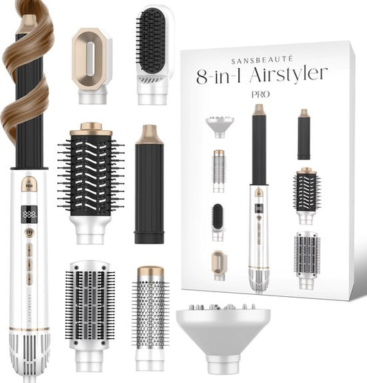 Brosse coiffante 8 en 1 - Sansbeauté® - Diffuseur inclus - Brosse sèche-cheveux – Fer à boucler – Brosse chauffante – Fonction air froid