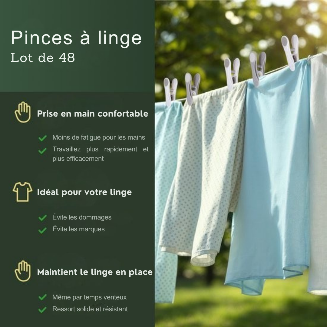 Pinces à linge Gandria - Pinces en plastique - Lot de 48 pièces - Charge max 10 Kg - Gris/Blanc