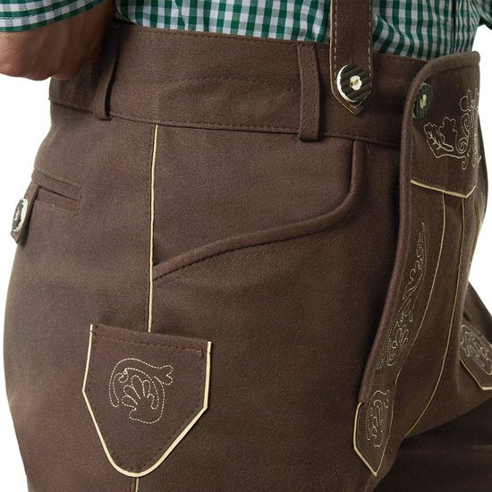 dressforfun - Authentique Lederhosen Lian - Avec bretelles - Marron - Faux cuir - 54 - Oktoberfest Costume Homme - Costume Homme - Dress Up - Costume Allemand - Costume Carnaval - Gilet Costume - Pantalon traditionnel en faux cuir