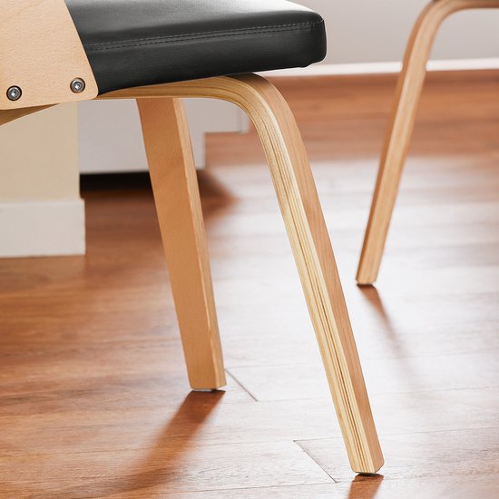 SoBuy Chaise en bois avec dossier et assise rembourrés, chaise pour cuisine, salle à manger, bureau, chambre à coucher, naturelle et noire, 48 x 55 x 78 cm, FST97-SCH