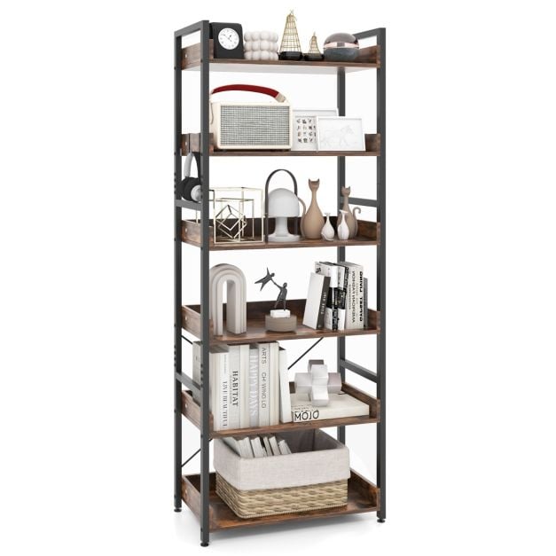 Étagère industrielle Coast avec 6 tablettes et 4 crochets – 69 x 34 x 177 cm – Marron et noir