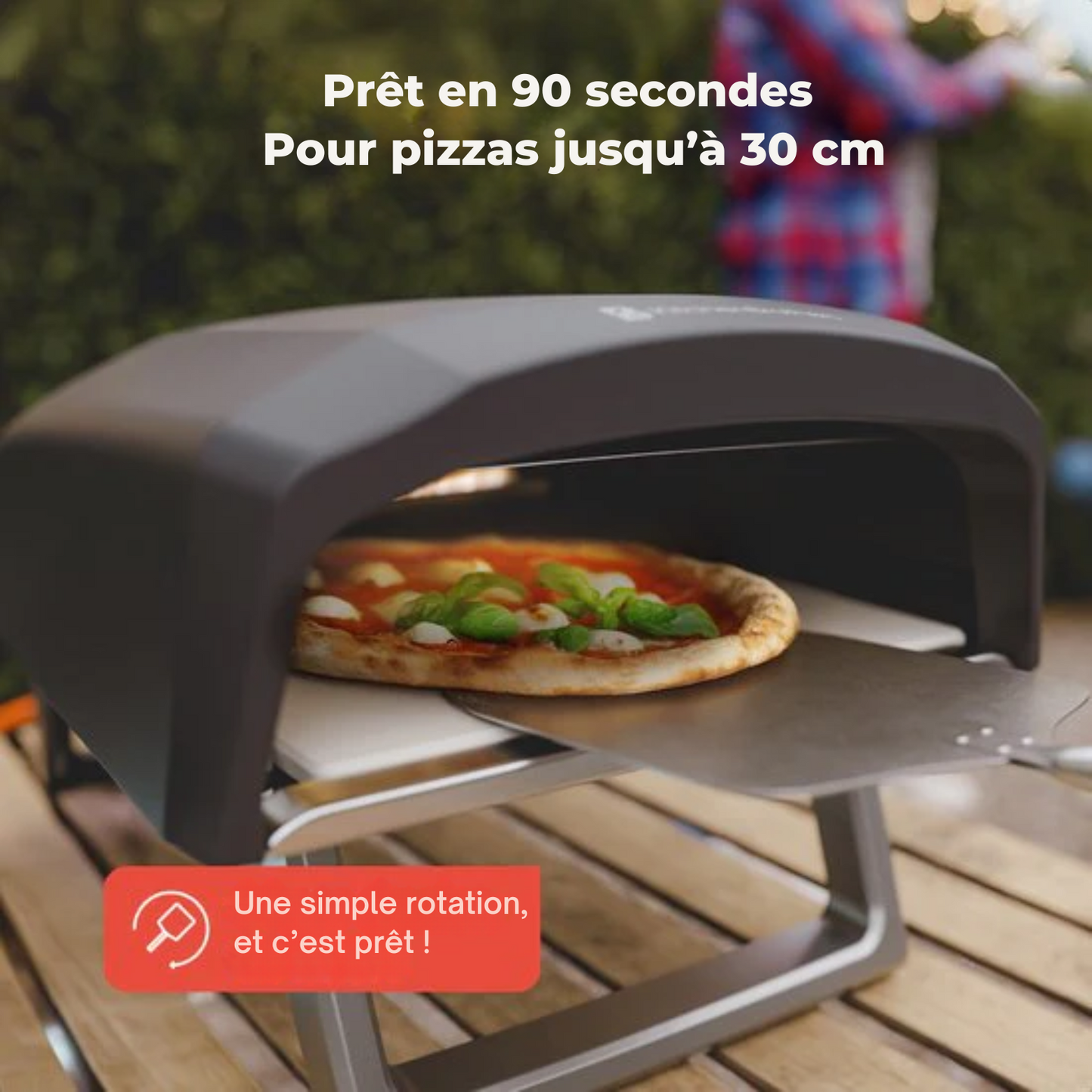 Four à Pizza - KitchenBrothers - Gaz - Pliable - Pierre à Pizza - Double Brûleur - Four pour l'extérieur - Noir/Gris