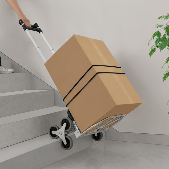 Chariot d'escalier pliant Juskys - de marche - Max. 80 kg - Gants et corde extensible inclus - noir/métal