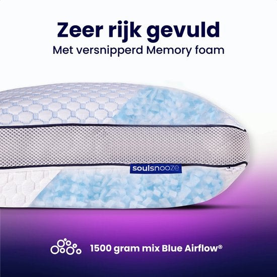 Oreiller en mousse à mémoire de forme Soulsnooze® Dawn - 100 nuits de sommeil d'essai - Design personnalisable - Oreiller contre les douleurs cervicales - Convient aux dormeurs sur le dos, sur le côté et sur le ventre - Mousse à mémoire de forme déchiquet
