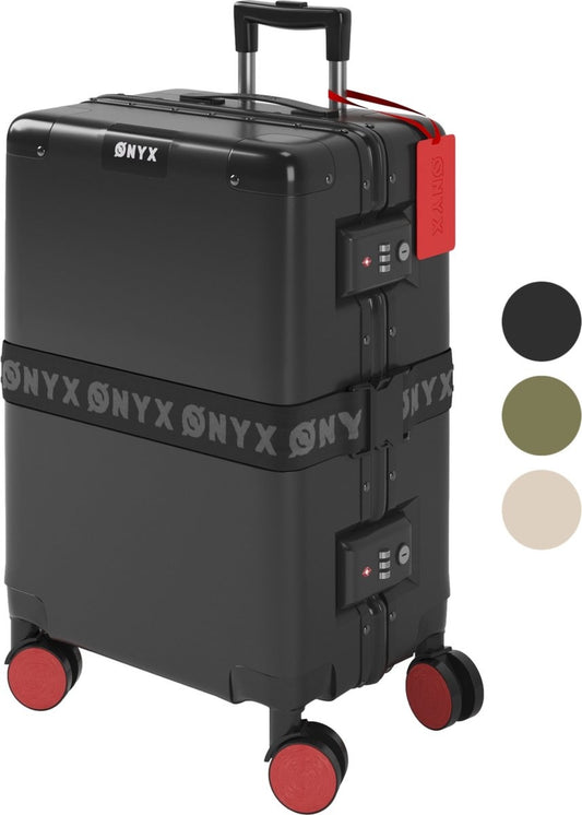 ONYX® Hand Luggage Case 33L - TSA Lock - Spinner Wheels - Lightweight Trolley - Aluminium Closure - Black