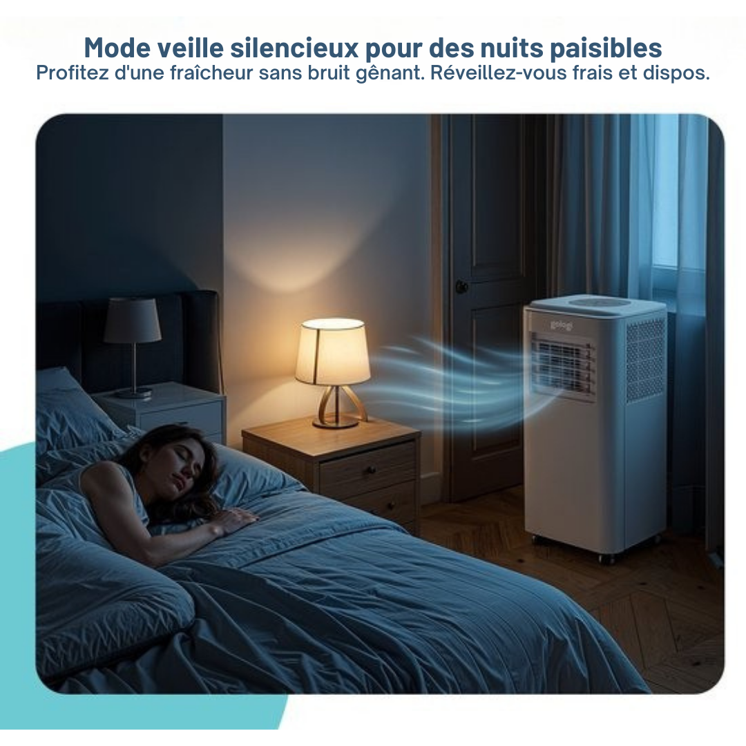 Gologi 3-in-1 Mobile Air Conditioner - Rafraîchisseur d'air avec Wifi et App - 9,000 BTU/h - Avec kit d'étanchéité pour fenêtre - Télécommande incluse - Convient pour la chambre à coucher - Blanc