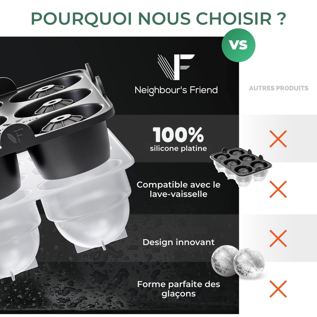 Moules à glaçons Neighbour's Friend - 2 Grands moules - 12 glaçons ronds - Lavable au lave vaisselle - ø4,5 cm - Noir