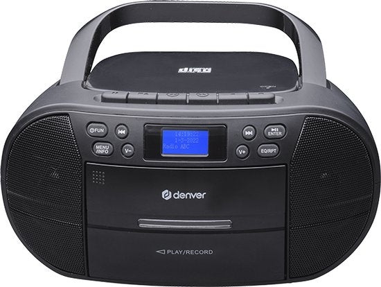 Denver TDC-280 - Boombox - DAB - FM - Radio - Lecteur CD - Cassette - Entrée AUX - Horloge - Réveil - Noir