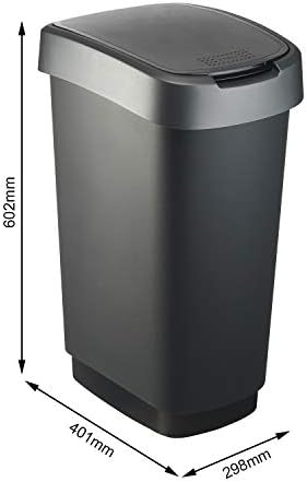 Poubelle Rotho Twist avec couvercle, 50 litres, noir/argent, sans BPA