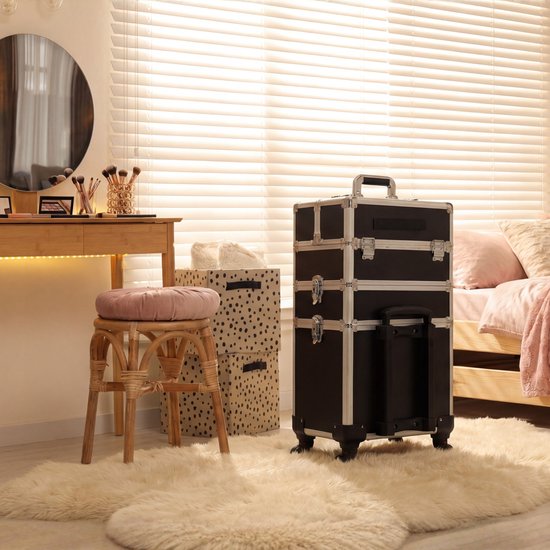 Travli Make Up Trolley - Valise de maquillage - Valise de coiffure - Valise de beauté - Valise de cosmétiques - 106* 40* 31,5 cm - Noir