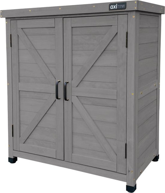 Armoire de rangement en bois AXI Felix – Armoire de jardin en bois certifié FSC – Système de fermeture magnétique – Pieds réglables – 80 x 45 x 93 cm – Gris chaud