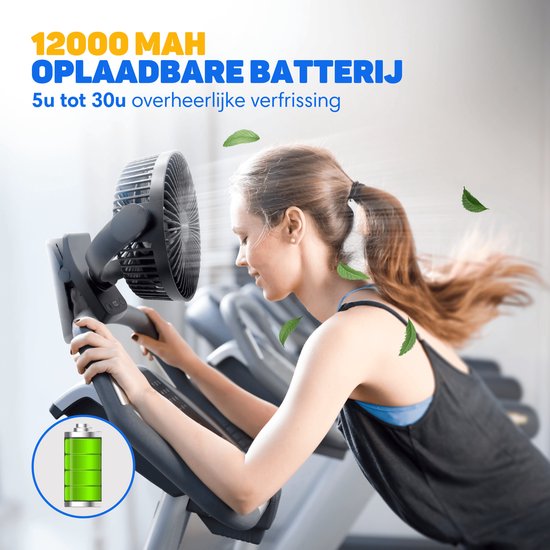 Vulpes Goods® Tech - Ventilateur de table MAX - Ventilateur - Rechargeable et sans fil - Ventilateur USB silencieux avec télécommande - 5 vitesses et éclairage - Ultra silencieux - 12000 mAh et fonction Powerbank - Noir
