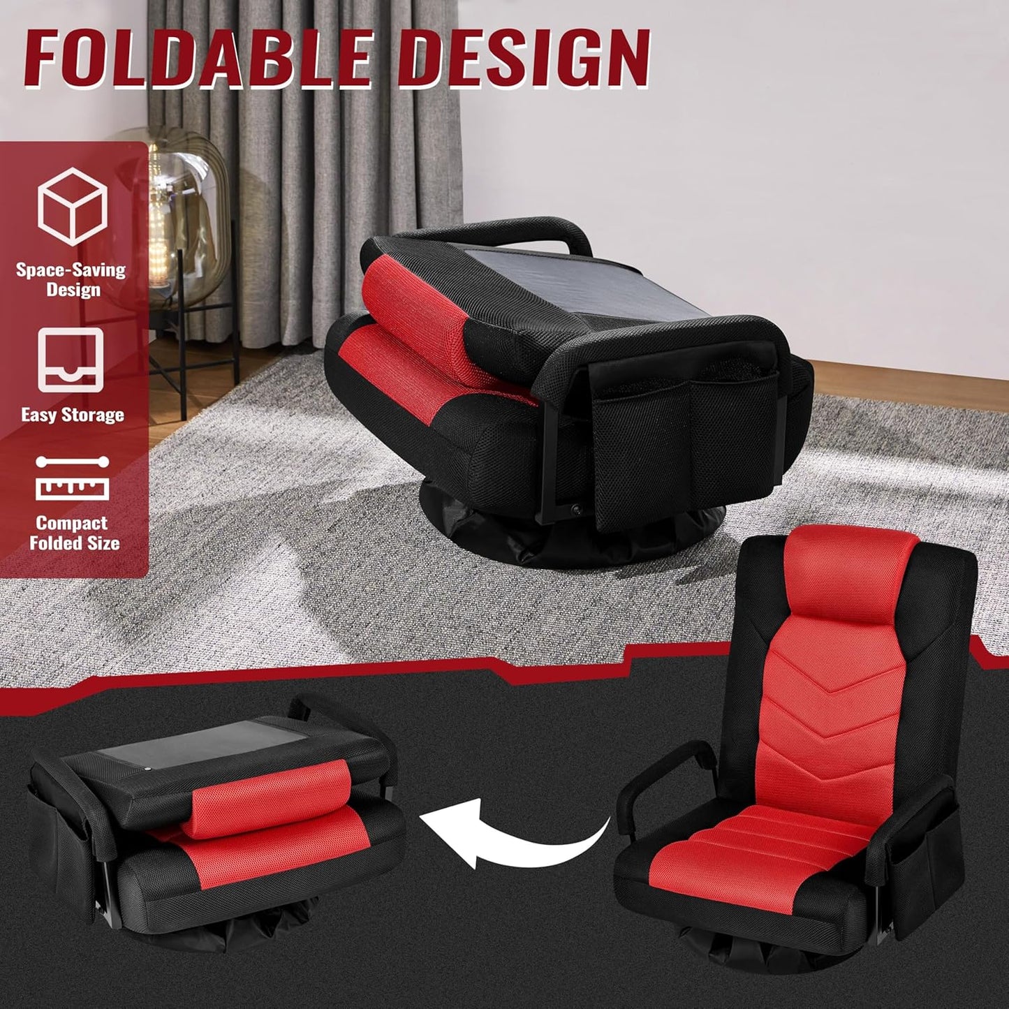 Fauteuil de gaming pivotant Yaheetech – Fauteuil de gaming réglable avec accoudoirs et poche latérale