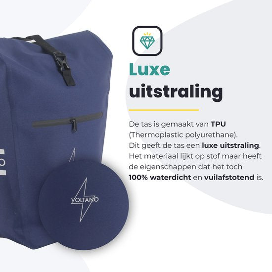 Voltano Luxe E-bike Pannier 28L - Navy Blue - Sacoche avec compartiment pour ordinateur portable - 100% étanche - avec bandoulière