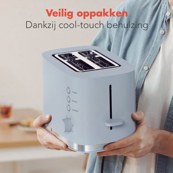 KitchenBrothers Toaster - Grille-pain - 6 niveaux de chaleur réglables - 2 fentes extra-larges - 870W - Bleu pastel
