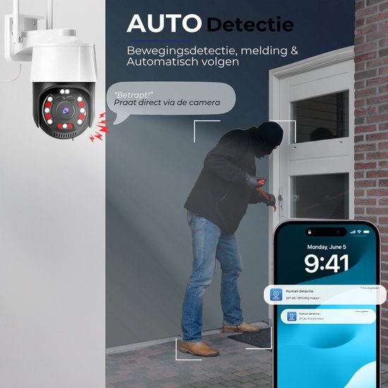 Camux Cam-VisionX Caméra de sécurité extérieure IP66 - Caméra 3MP 2K - Caméra extérieure avec vision nocturne - Wifi avec application - Caméra de sécurité