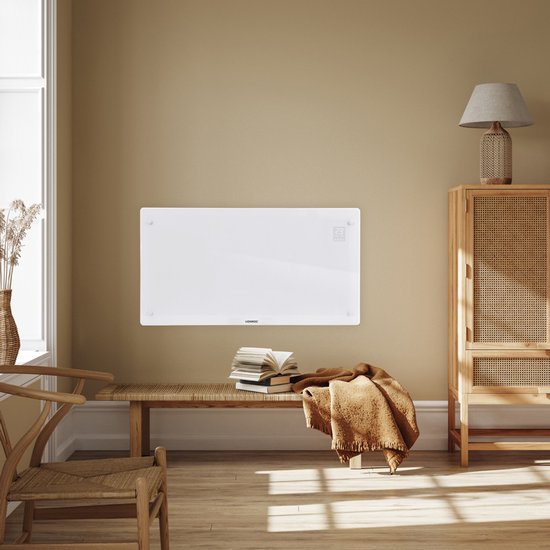 VONROC Chauffage électrique de luxe - Convecteur avec panneau en verre - 1250W/2500W- Chauffe les pièces jusqu'à 30m2 - Contrôlé par l'application (via Wifi) et manuellement - Thermostat et minuterie réglables - Blanc