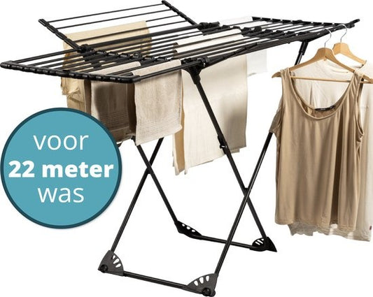 Homra étendoir à linge pliable - jusqu'à 22m de lavage - étendoir à linge pliable - étendoir à linge peu encombrant - étendoir à linge - séchage écologique du linge - 182x97x103 CM - métal noir - convient aux familles nombreuses