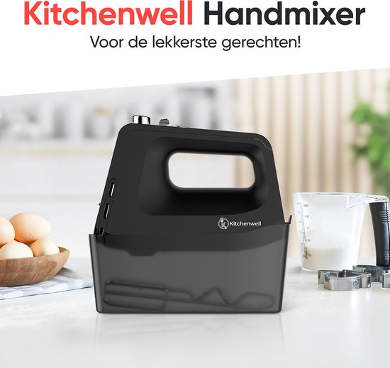 Batteur de cuisine - Kitchenwell - 10 vitesses - Fonction Pulse - Crochets à pâte et batteurs - Support de rangement intégré