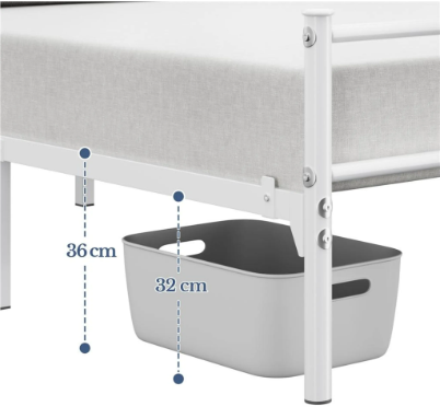 Cadre de lit en métal Yaheetech - Blanc - 206 x 142,5 x 88,5 cm - Matelas 140 x 200 cm - Avec sommier à lattes