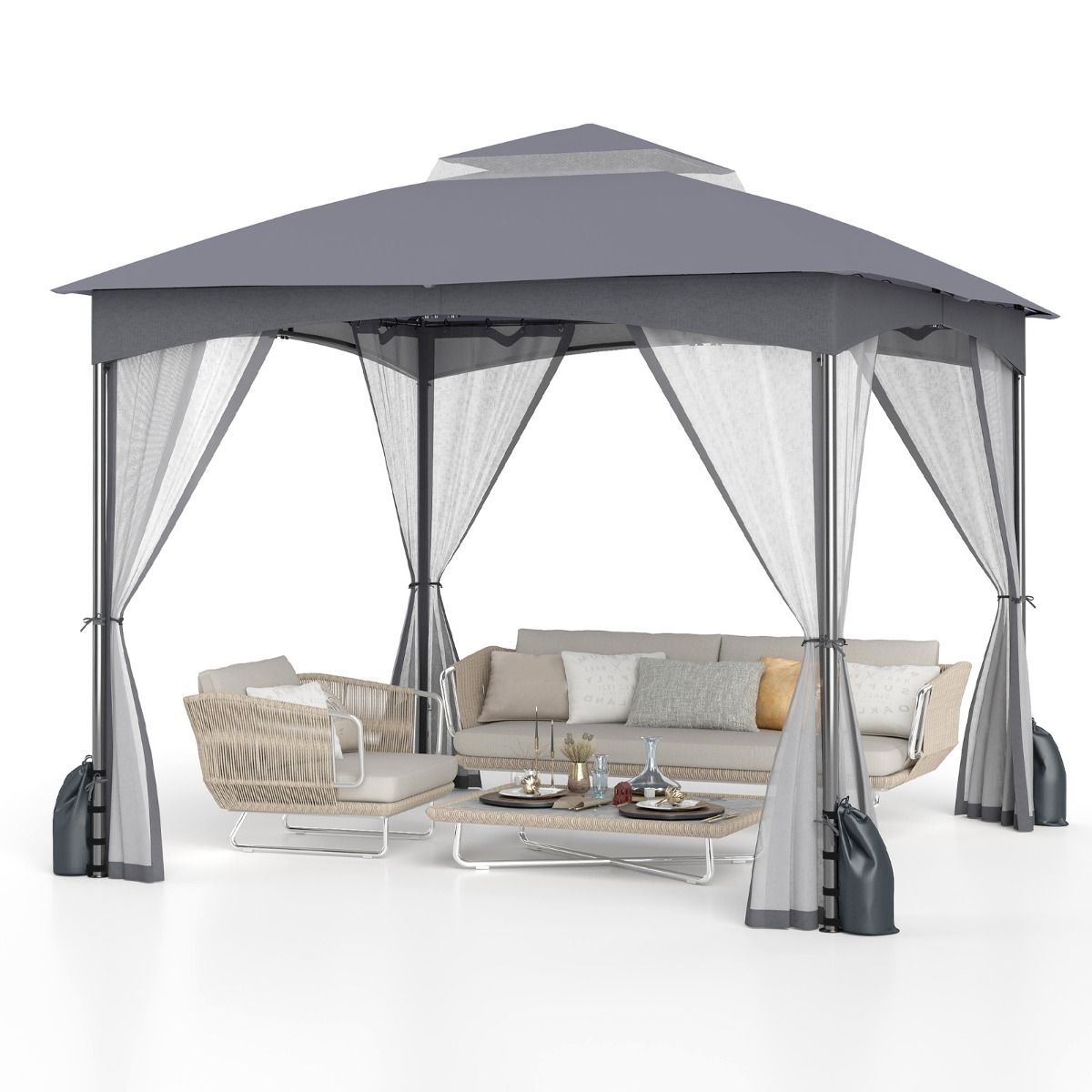 Pavillon de jardin Coast - double toit - moustiquaire - 3 x 3 m - kaki