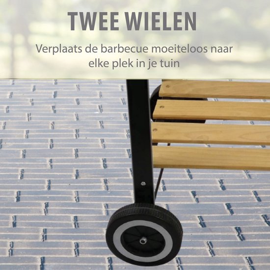 BBQ Collection Barbecue au charbon de bois - Barbecue au charbon de bois avec roulettes - Grille réglable et pare-vent - Barbecue avec table d'appoint - Noir