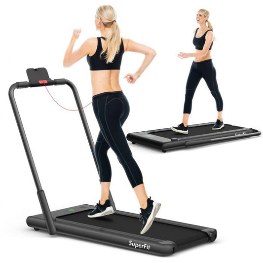 Tapis de course pliable 2 en 1 - électrique, silencieux et compact - 1 à 12 km/h - avec affichage LED et télécommande - noir