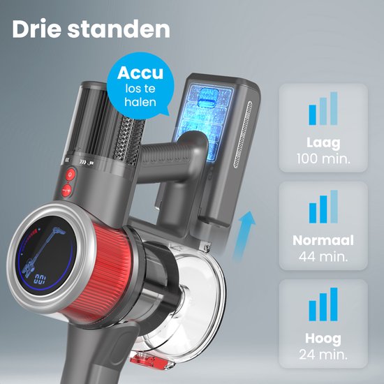 Auronic Stick hoover - Sans fil - Aspirateur autoportant - Sans sac - 350W - Batterie supplémentaire - Aspirateur - Gris/Rouge