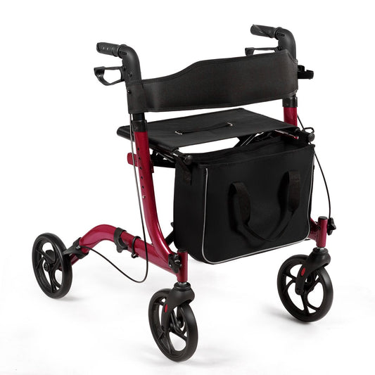 Déambulateur pliable Coast en aluminium avec 4 roues, rouge - 54 x 74 x 82-95 cm