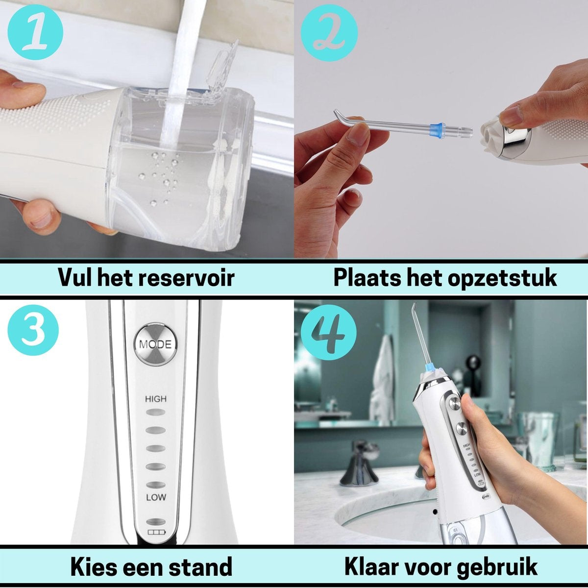 BOME Water Flosser with 7 Attachments - Oral Wash - Prevent Tartar - Cordless - 5 Stages - White