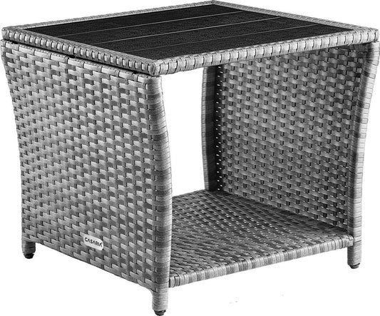 Table d'appoint Casaria Polyrattan - Plateau en WPC 45x45x40cm - Gris