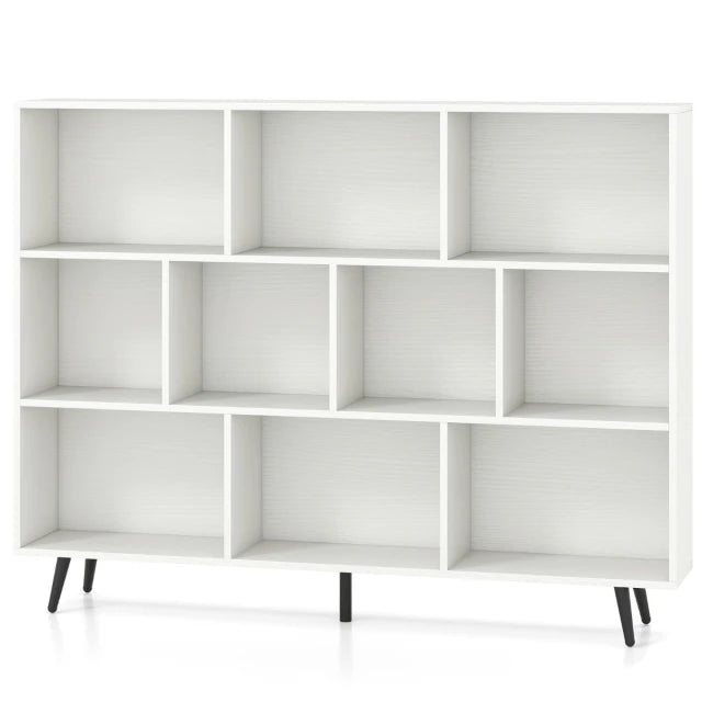 Bibliothèque Coast - 3 niveaux - Pieds en bois - Rangement cubique - 140 cm - Blanc