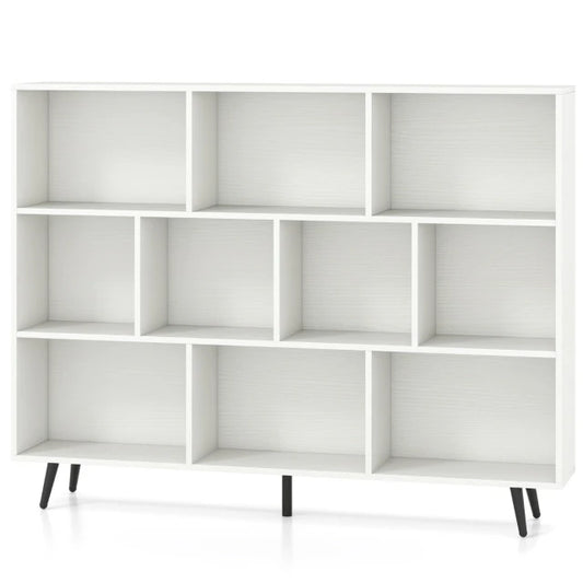 Bibliothèque Coast - 3 niveaux - Pieds en bois - Rangement cubique - 140 cm - Blanc