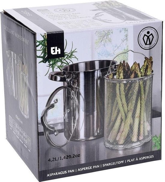 Casserole à asperges - Excellent Houseware - Marmite à asperges - avec couvercle en verre - 4,2 litres