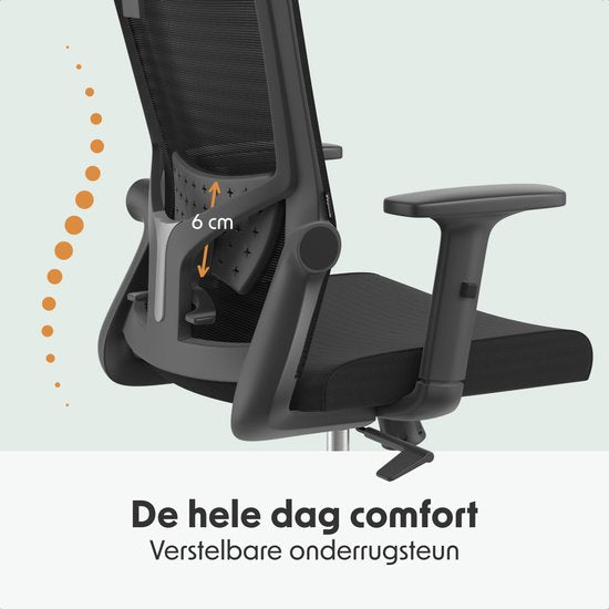 LifeGoods Ergonomic Office Chair - Chaise de bureau - Certifiée NEN et SGS - Adultes - Appui-tête - Noir/Chrome