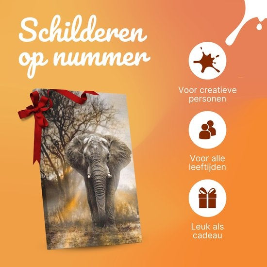 Rubye® Peinture par Numéros pour Adultes – Éléphant Puissant – Pinceaux Inclus – Toile de Peinture sur Toile – Coloriage par Numéro – 40x50cm