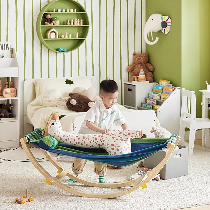Hamac enfant avec arrêt de sécurité - SoBuy - 120 x 46 x 36 cm - Confortable et sécurisé - Vert et bleu