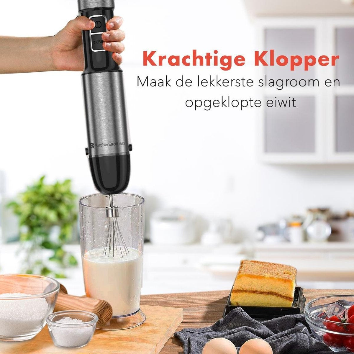 Mixeur plongeant 4 en 1 - KitchenBrothers - Hachoir - 800W - 600ML - Acier inoxydable