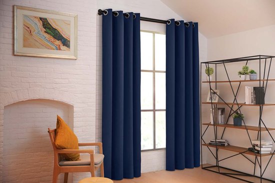 Larson - Rideau occultant uni de luxe - avec anneaux - 1,5 m x 2,5 m - Bleu foncé