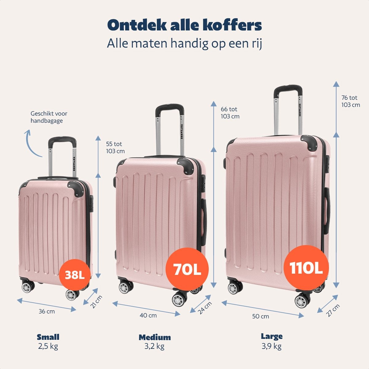 TRVLMORE Bagage à main Valise à roulettes - Serrure numérique - 54x36x20cm - 38L - Or Rose