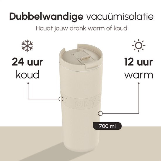 ONYX Bouteille à boire avec paille 700ML - Bouteille d'eau pour enfants et adultes - Tasse thermos - Tasse de voyage - Boire pour la motivation - Tasse à boire pour l'école - Beige