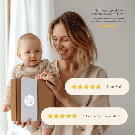 Cadeau Nid d'Amour Garçon / Fille - Cadeau Bébé Babyshower - Anneau de dentition, ficelle de sucette et tissu de sucette - Panier Cadeau avec Cadeaux Nouveau-né