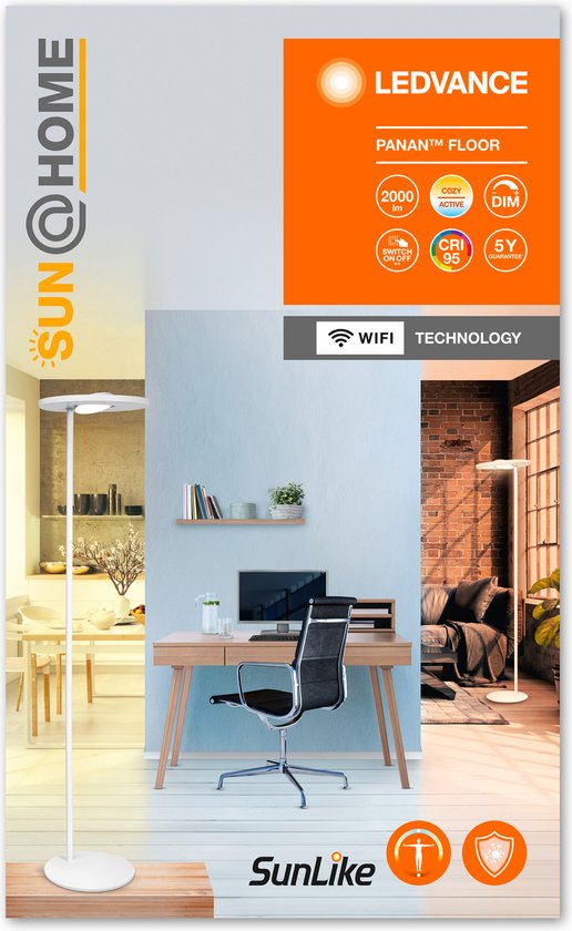 LEDVANCE SunHome Lampadaire de bureau - 36W, 180 cm - Dimmable Tunable White 2200-5000K - Wifi & Smart Home - Silver